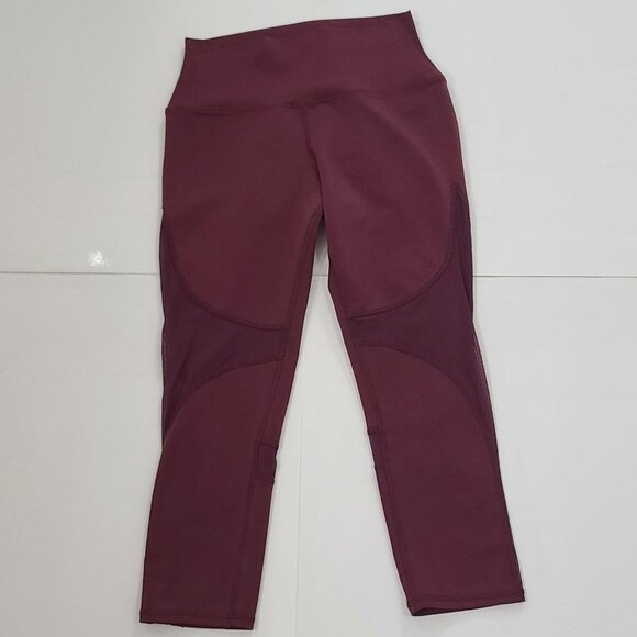 ALO Yoga Mesh Detail Cropped Leggings High Waist Maroon Red Size Small - Picture 3 of 8
